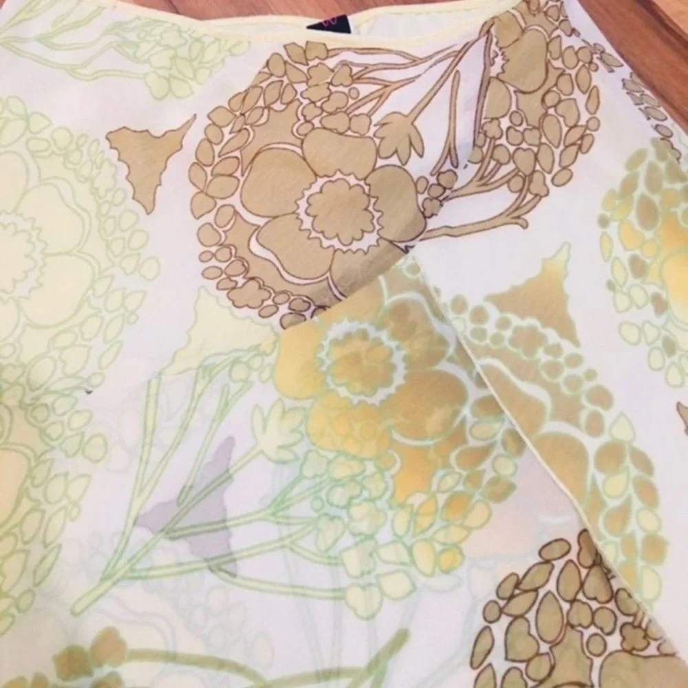 New Vintage Pineapple Yellow Floral Flare Layered Skirt Summer Pastel Midi